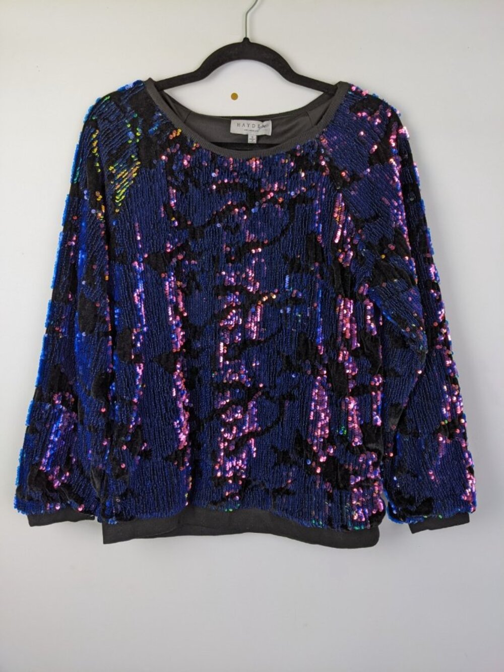 Hayden Iridescent Sequin Sweater Size Small Long Sleeve Crew Neck Party 80s